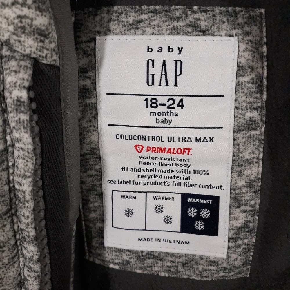 Baby GAP ColdControl Ultra Max Primaloft Hooded Bear Ear Snowsuit Gray 18-24M